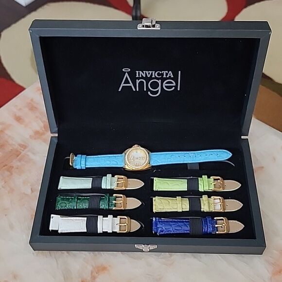 INVICTA Angel Mother of Pearl Dial White Leather Ladies Watch